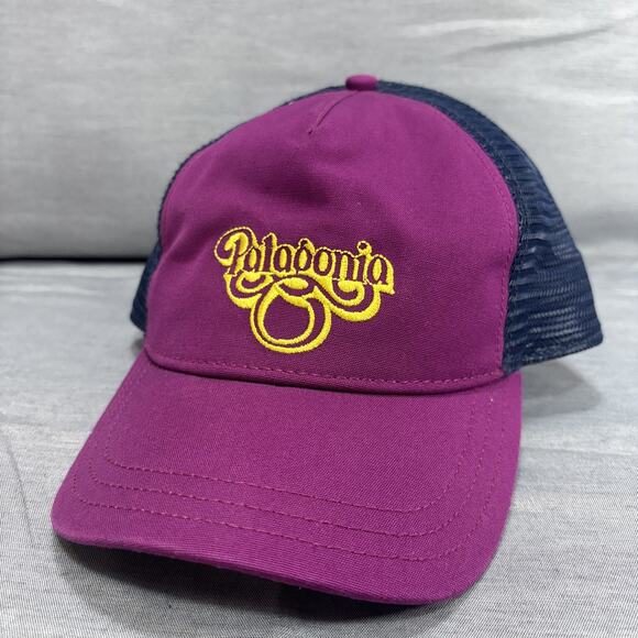 Patagonia Yellow Logo Purple Mesh Snapback Hat Cap - Picture 1 of 7